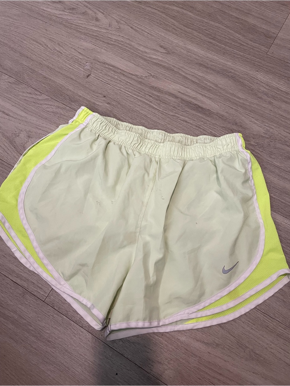 Nike Women’s Pale Yellow Athletic Running Shorts with Neon Trim